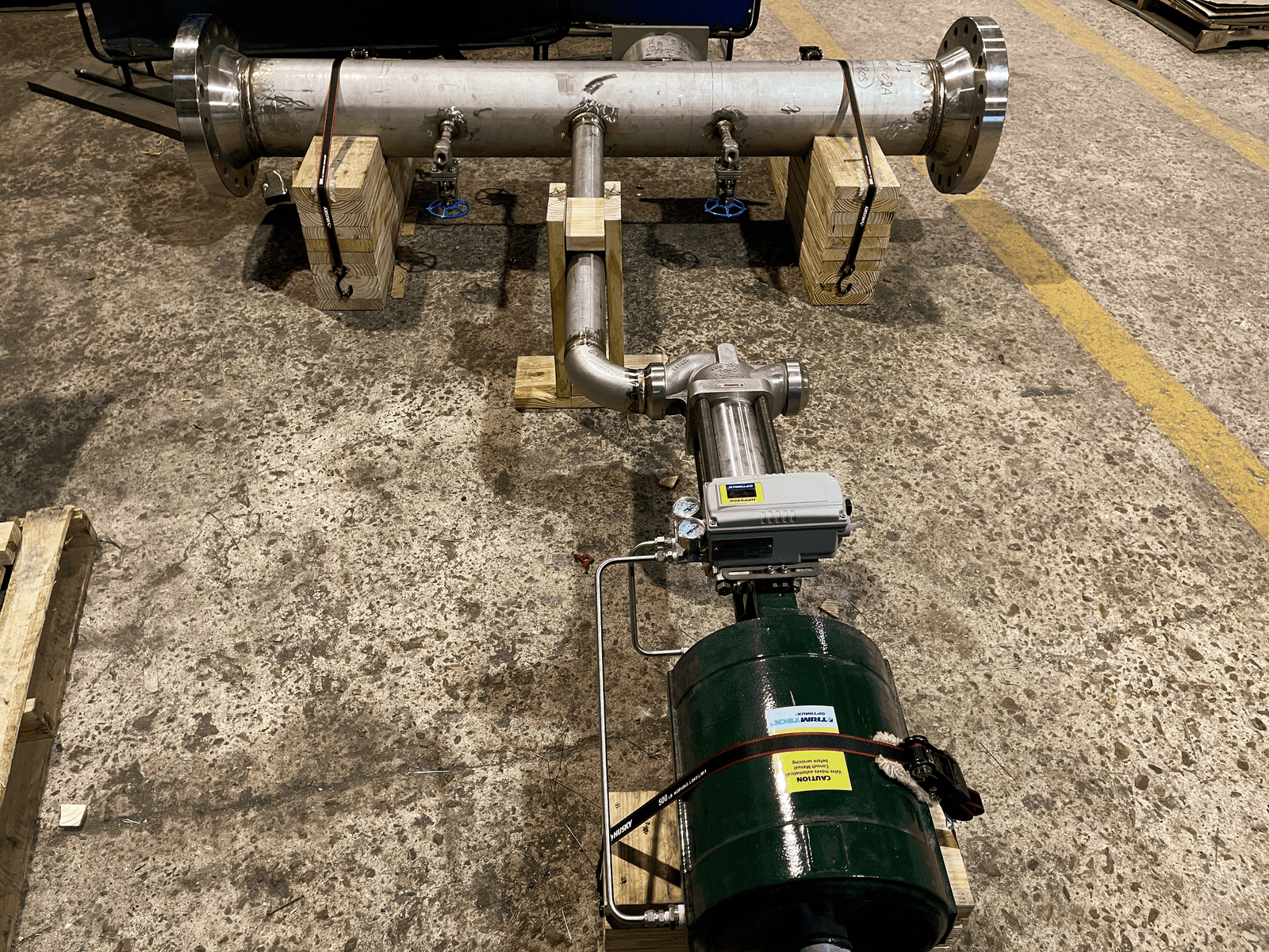 A stainless process piping spool with actuated valve